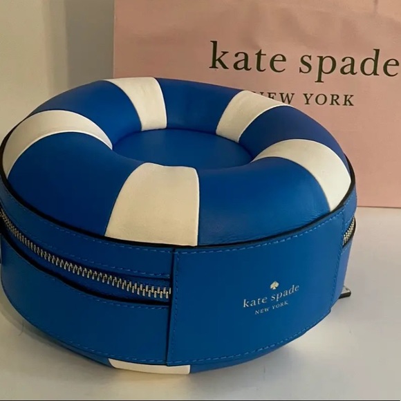 Kate Spade Pool Float Crossbody NWT Blue White Round Handbag - Picture 9 of 10